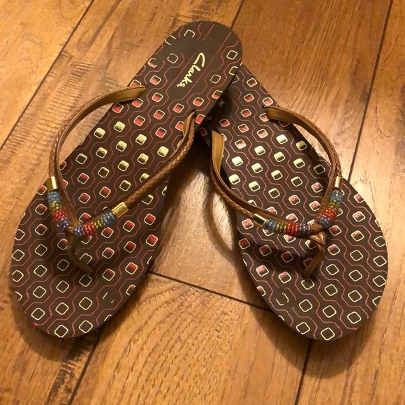 purple clarks flip flops